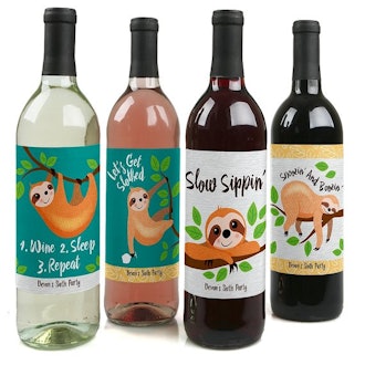 Let's Hang - Sloth - Wine Bottle Labels