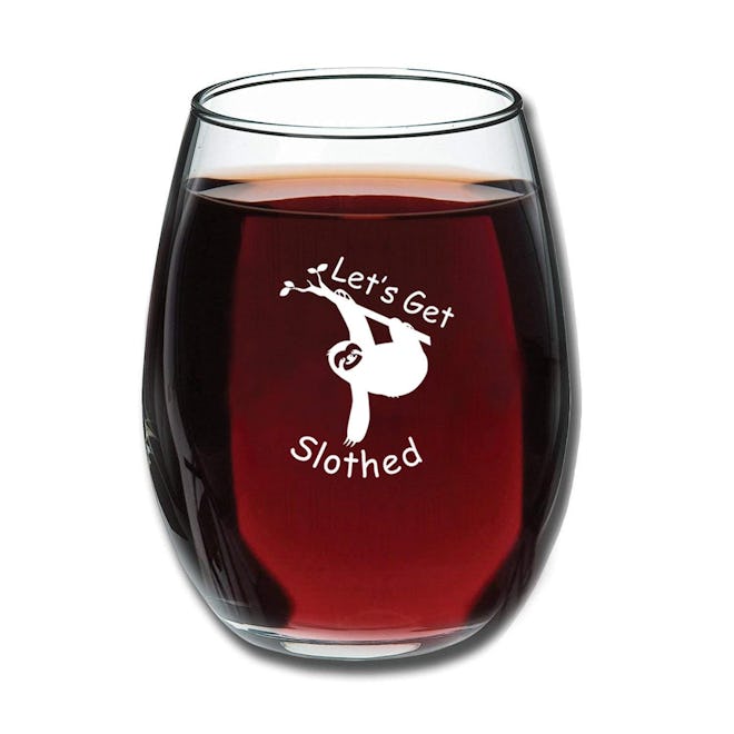 Let's Get Slothed Funny 15 oz Stemless Wine Glass