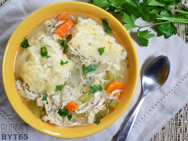 Chicken dumplings soup bowl