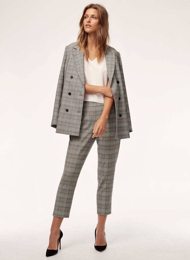 Samuel Blazer Fitted, Plaid, Double-Breasted Blazer