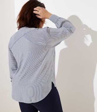 Plus Striped Crossover Back Utility Blouse 