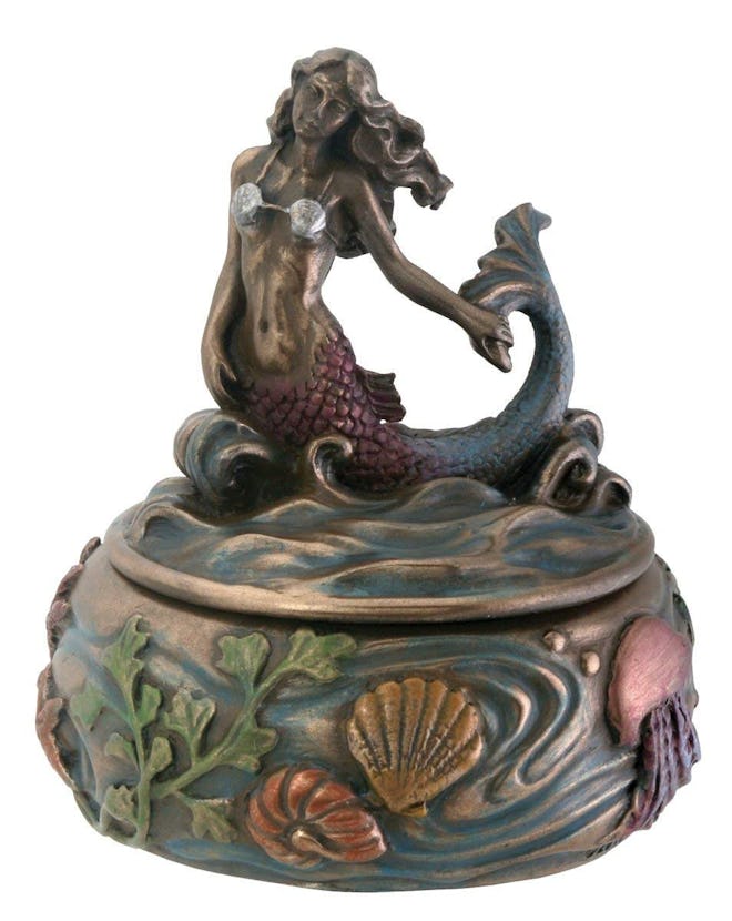 Riding Wave Mermaid Fantasy Art Nouveau Jewelry Box