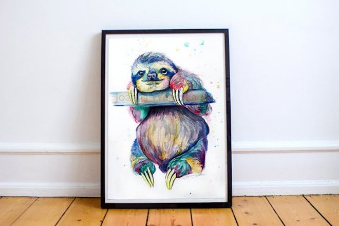Multicoloured Sloth Print from the Original Watercolour Painting: "Hang in there"