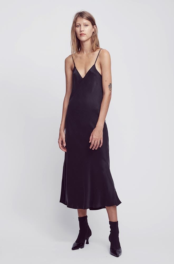 90s Silk Slip Dress Black