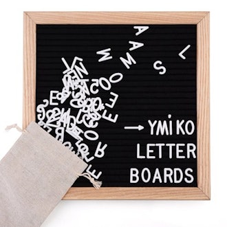 10'' x 10'' Black Felt Letter Boards with 423 Letters, Changeable Letter Board Oak Wood Frame 