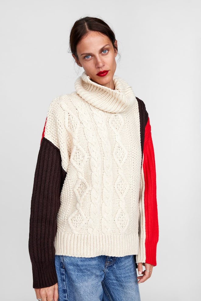 Color Block Cable Knit Sweater 