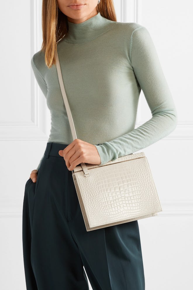 Croc-Effect Leather Shoulder Bag