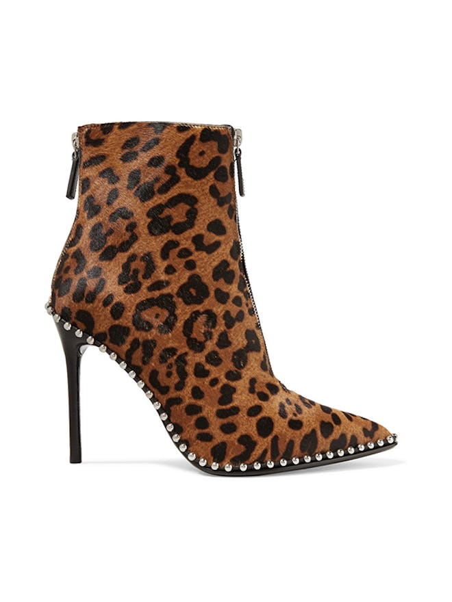 Eri Studded Leopard-Print Calf Hair Ankle Boots