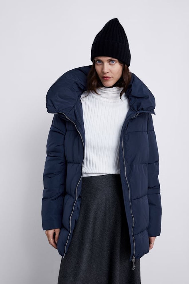 Puffer Jacket With High Collar 