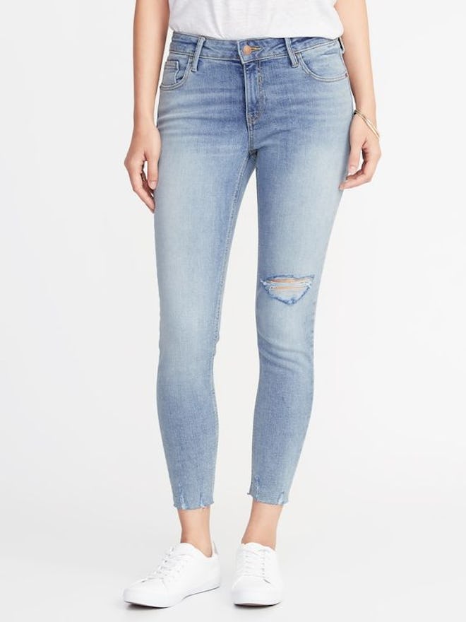 Mid-Rise Rockstar Super Skinny Distressed Ankle Jeans for Women