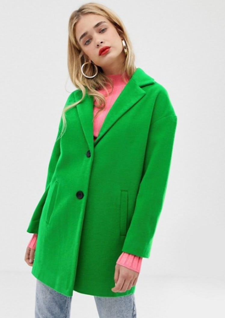 Stradivarius single breasted coat in green