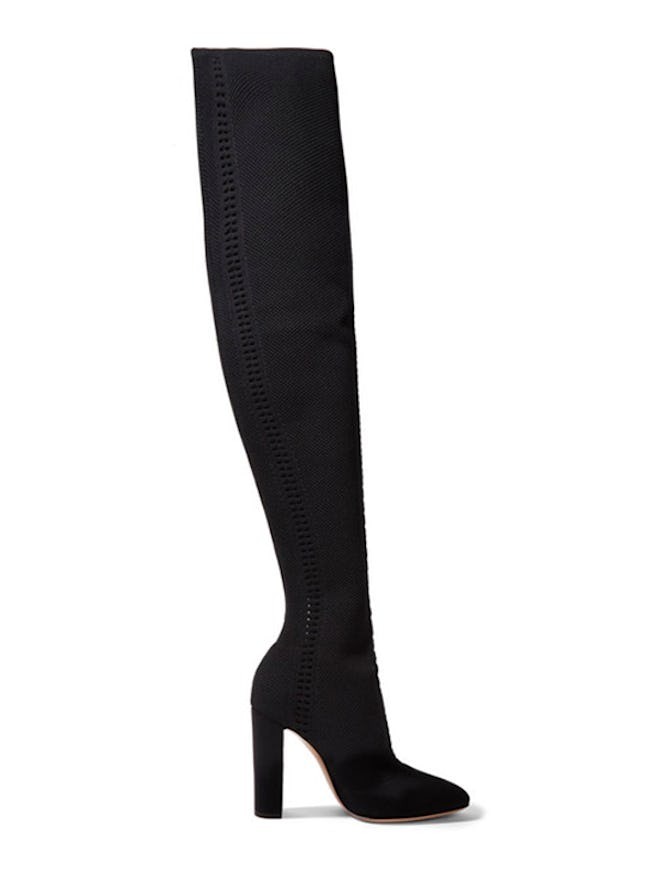 105 Perforated Stretch-Knit Over-The-Knee Boots