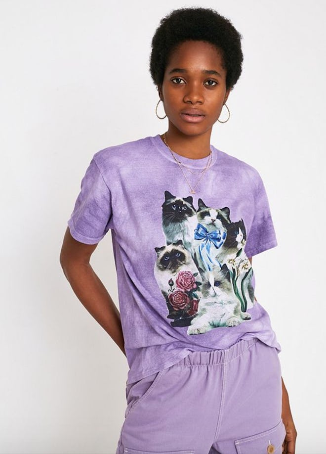 UO Cat Print Tie Dye T-Shirt