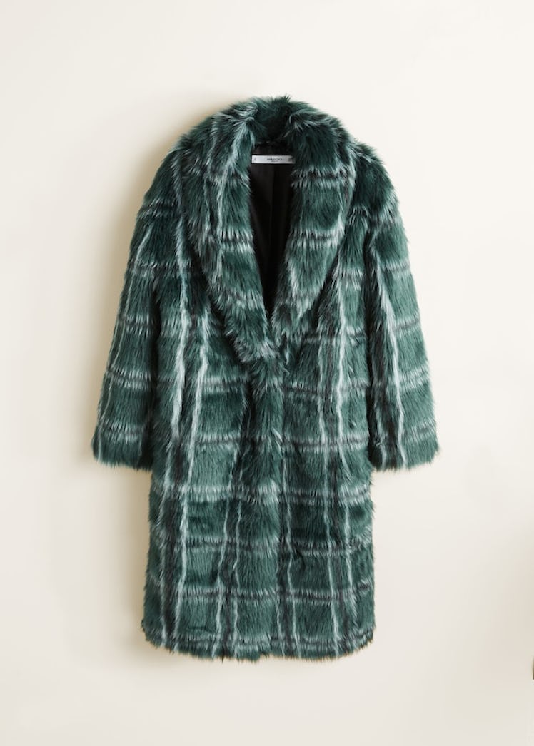 Checked faux fur coat