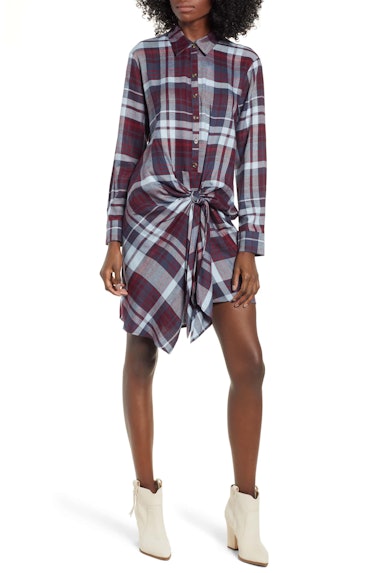 Socialite Plaid Tie Waist Shirtdress