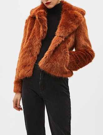 Short Faux Fur Coat With Lapel Collar