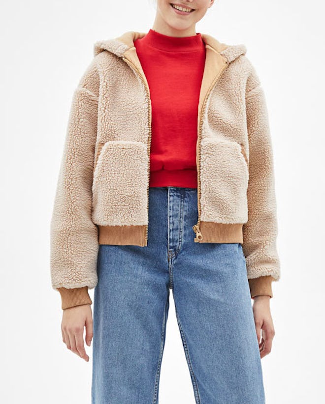 Faux Shearling Jacket With Hood