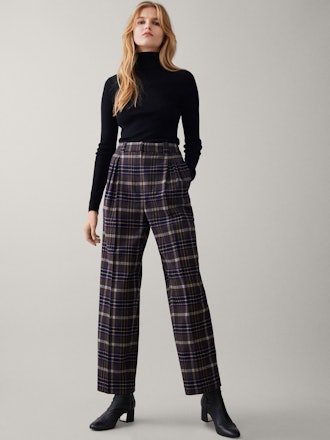 Wide Fit Check Wool Trousers