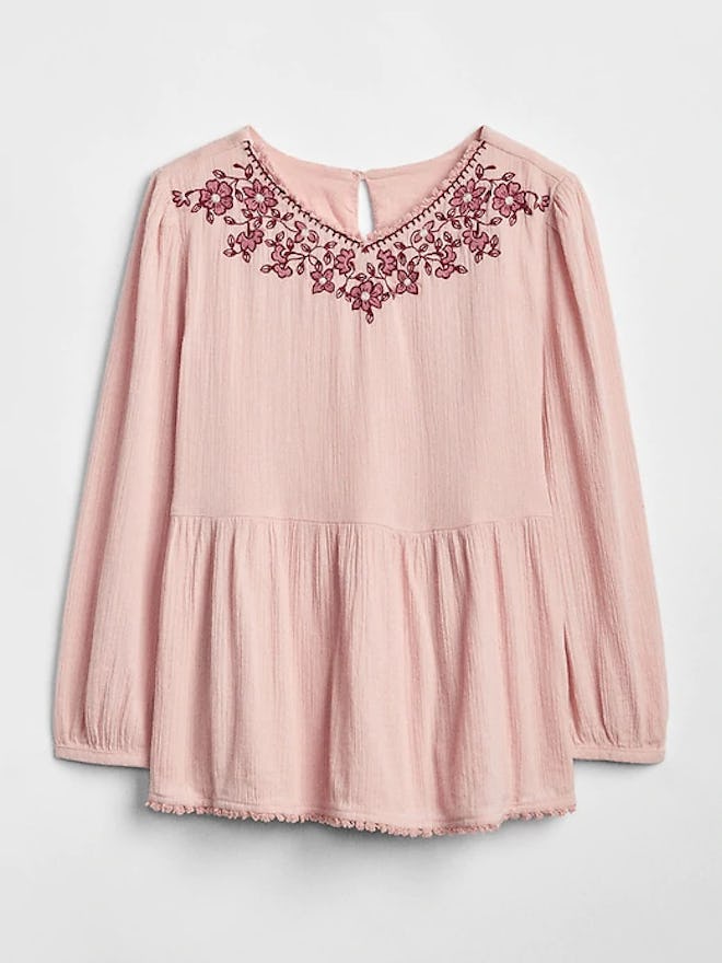 Embroidered V-Neck Top