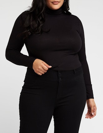 Plus Size Ribbed Turtleneck Top