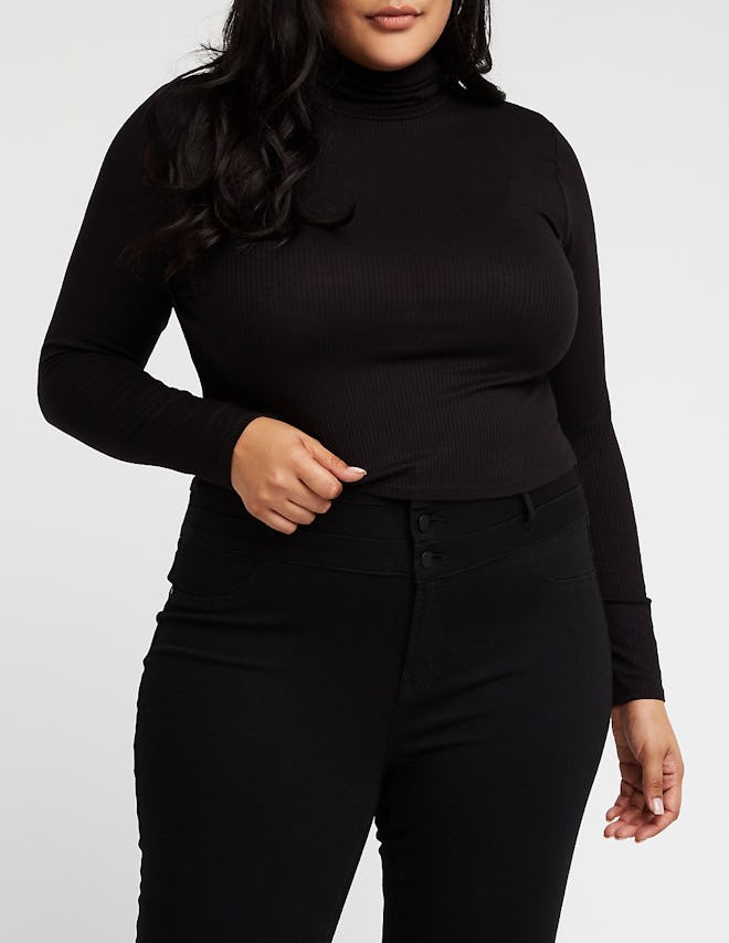 Plus Size Ribbed Turtleneck Top