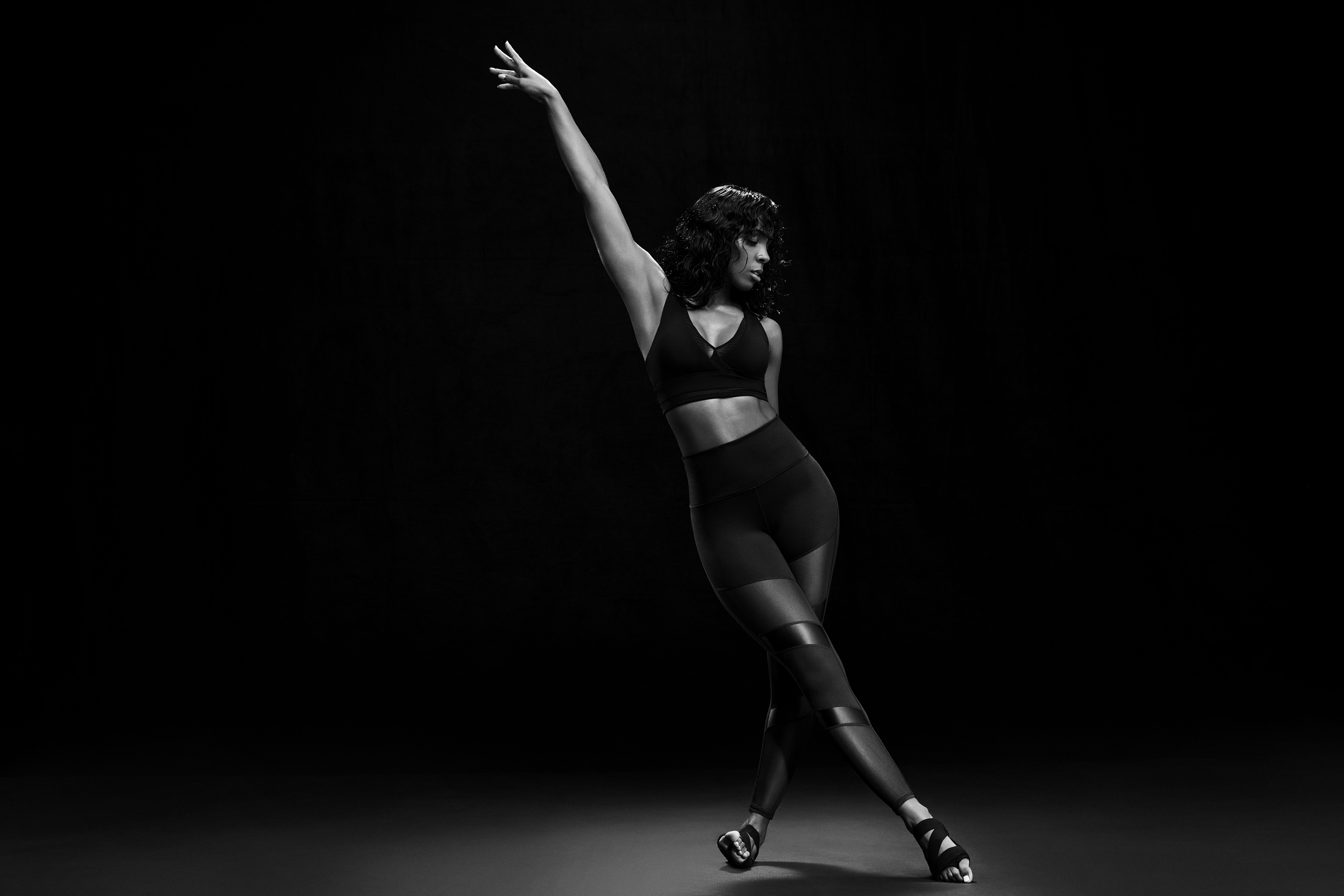Fabletics Kelly Rowland Jaymee Mesh Long Sleeve Cropped Top Black Size  Medium