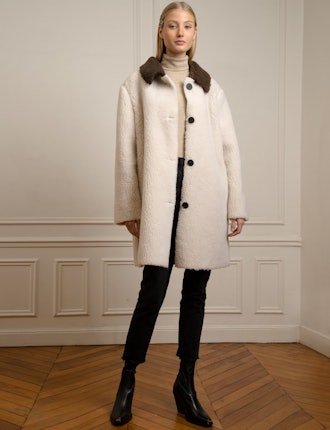 Contrast Color Button Shearling Coat