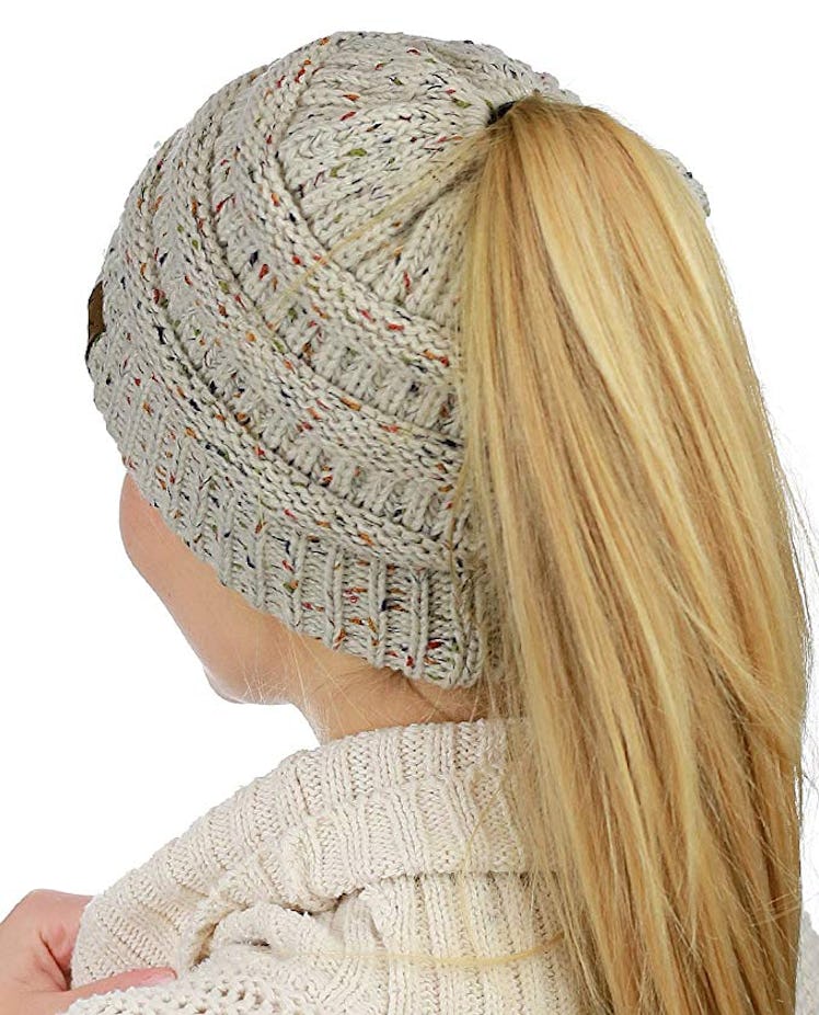 C.C Cable Knit Ponytail Beanie