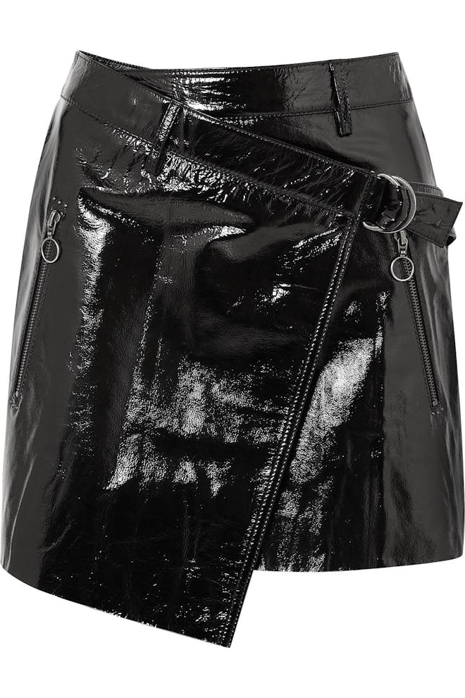 Textured Patent Leather Wrap Skirt