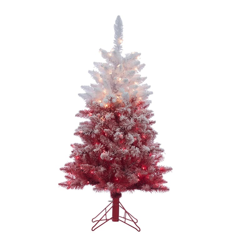 Gerson 4Ft. Flocked Red Ombre Tree with 150 Clear Lights