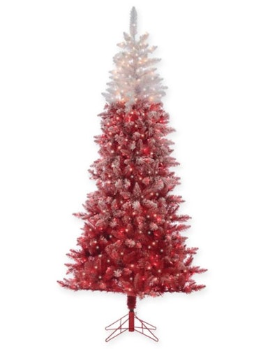 7.5-Foot Flocked Ombre Pre-Lit Christmas Tree in Red with Clear Lights