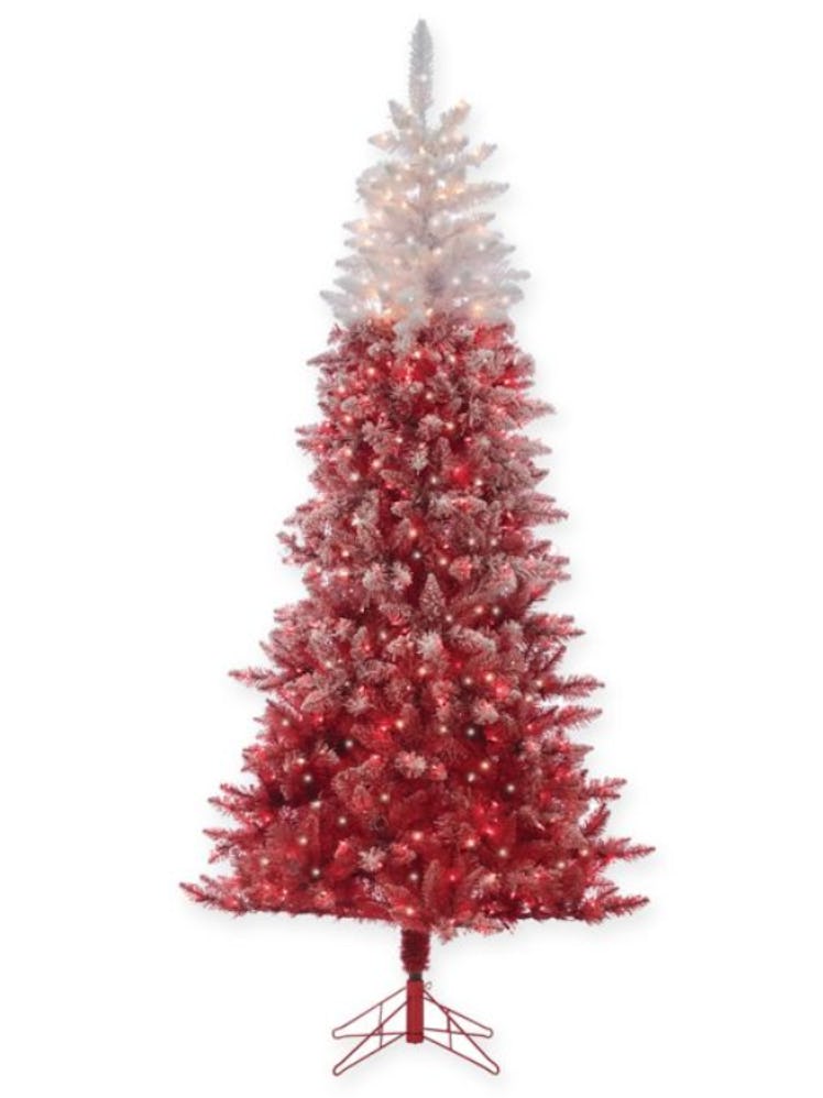 7.5-Foot Flocked Ombre Pre-Lit Christmas Tree in Red with Clear Lights