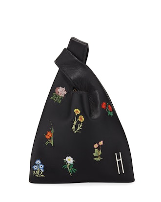 Embroidered Flower Leather Mini Shopper
