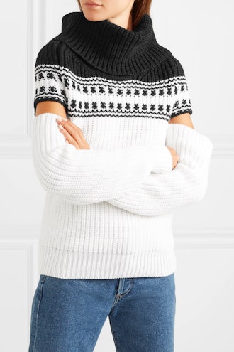 Cold-Shoulder Fair Isle Wool Sweater 