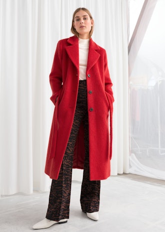 Oversized Alpaca Blend Coat in Red