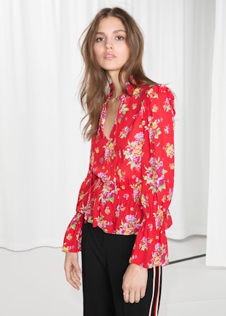 Bell Sleeve Blouse in Red Floral