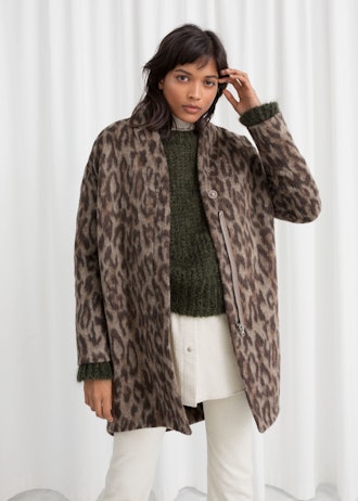 Wool Blend Coat in Leopard