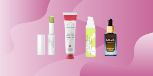 Best new beauty products that came out in december pictured in front of a pink background