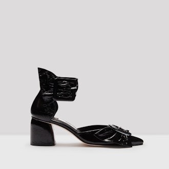 Mireille Black Glossed Leather Mid-Heels