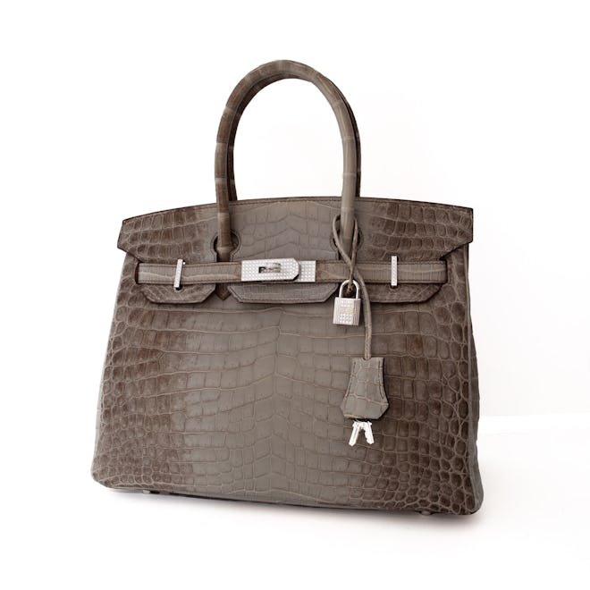 Hermes 30 Cm Gris Cendre Diamond Himalaya Crocodile Birkin With 18k Gold Hardware