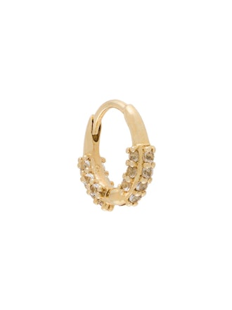 9kt Gold Oval Huggie Hoop With White Topaz