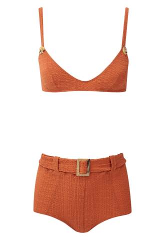 Magdalena Terracotta Belted High-Waist Bikini