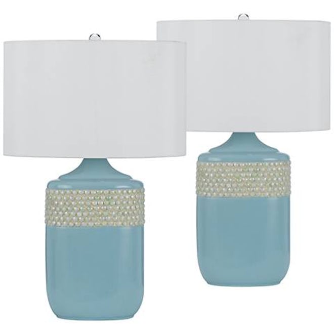 Nichelle Aqua Blue Ceramic Table Lamp Set of 2