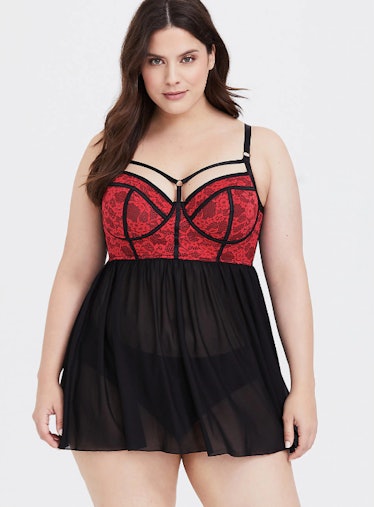 Red & Black Lace Strappy Underwire Babydoll