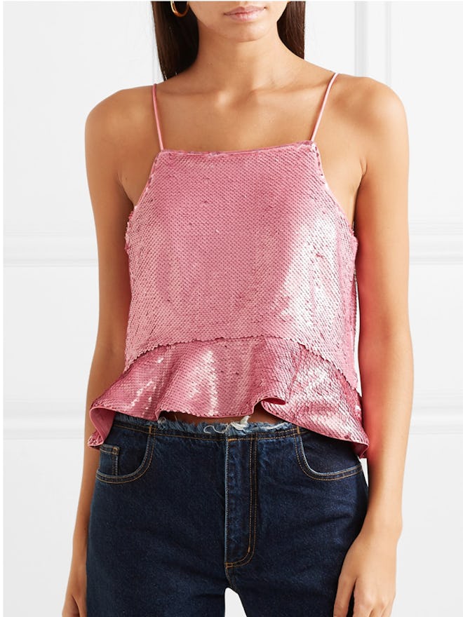 Sonora Ruffled Sequined Satin Camisole