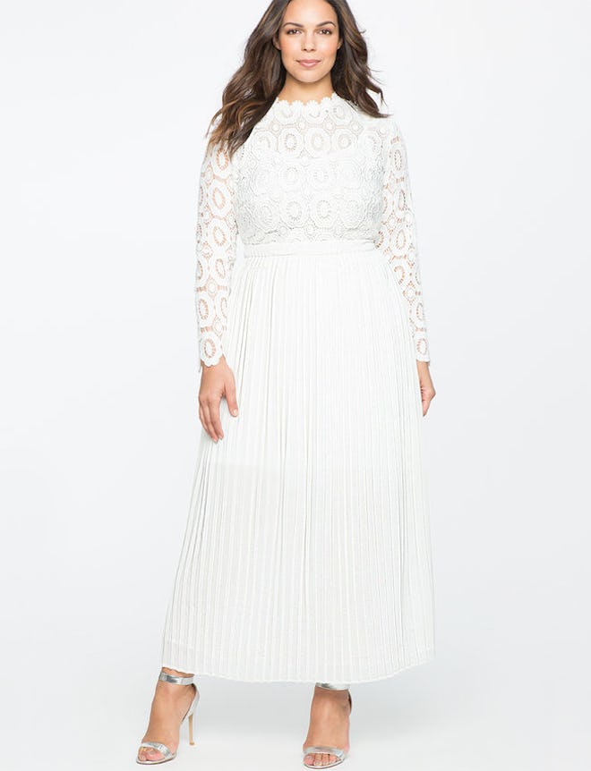 Lace Evening Dress with Pleated Skirt