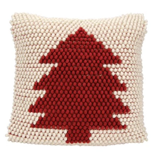 Nourison Home For The Holiday Christmas Tree Loops Decorative Throw Pillow, 20" x 20", Ivory Red