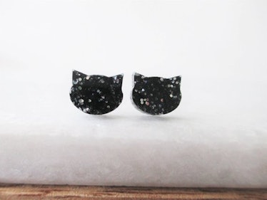 Black Cat Glitter Earrings