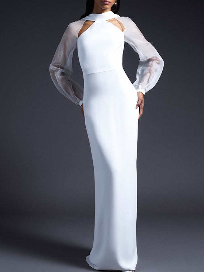 Sophie Silk Gown With Open Back And Organza Sleeves