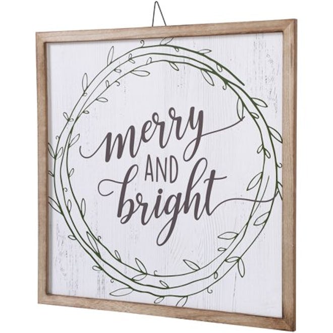 Belham Living Hanging Decor, White with Merry and Bright Text